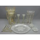 Art Deco frosted glass four piece dressing table set, moulded with scrolling leaves,