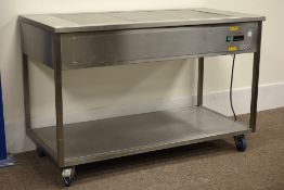 Stainless steel commercial catering hotplate trolley with undertier, W140cm, H70cm,