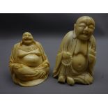Two late 19th century Chinese carved ivory seated buddhas,