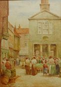 Market Day Outside the Town Hall, Whitby, 19th century watercolour unsigned 53cm x 37.