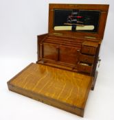 Edwardian oak correspondence box, hinged lids enclosing an fitted interior,