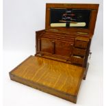 Edwardian oak correspondence box, hinged lids enclosing an fitted interior,