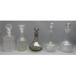19th century and later cut and etched glass decanters (5) Condition Report <a