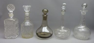 19th century and later cut and etched glass decanters (5) Condition Report <a