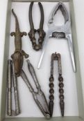 Victorian and later nut crackers including pair with lion masks, another in the form of a crocodile,