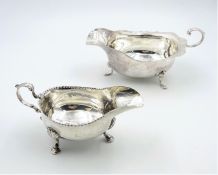 Edwardian silver sauce boat by George Nathan & Ridley Hayes Chester 1908 and a similar boat approx