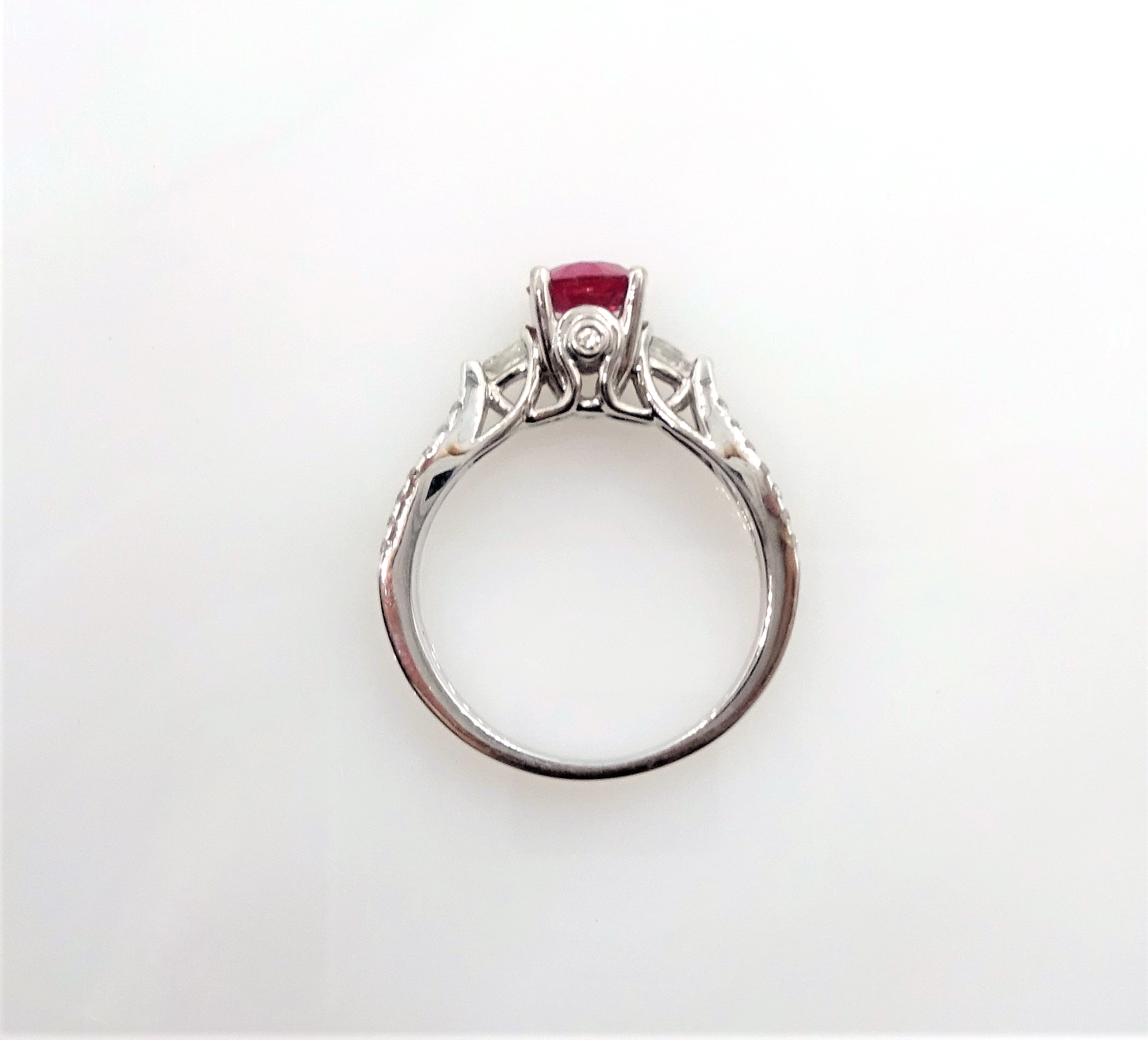 White gold single stone fine ruby ring, diamond set shoulders stamped 750 ruby approx 0. - Image 5 of 5