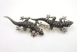 Silver and marcasite lizard pendant/brooch stamped 925 Condition Report <a