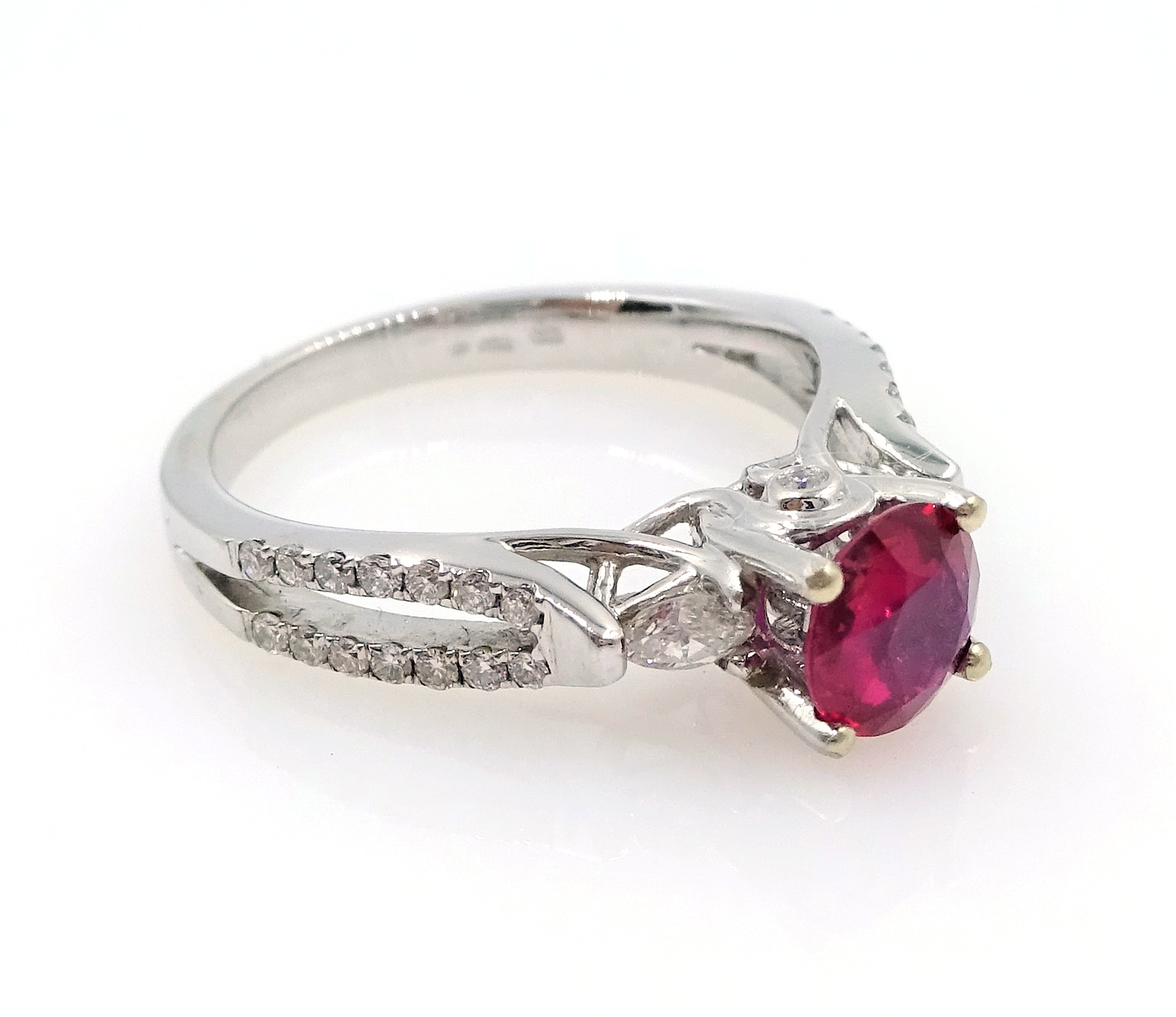 White gold single stone fine ruby ring, diamond set shoulders stamped 750 ruby approx 0. - Image 2 of 5