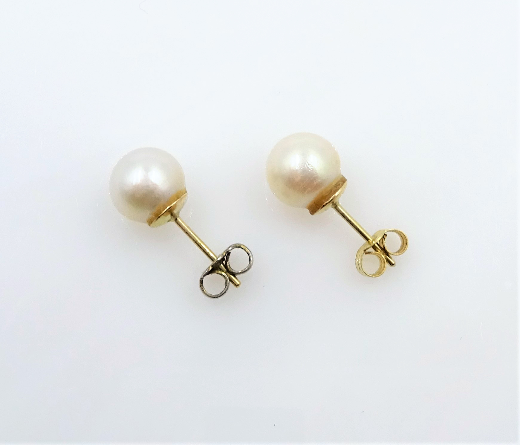 Pair of cultured pearl 18ct gold stud ear-rings, - Image 3 of 4