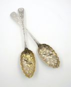 Pair of mid 18th century Irish silver fruit spoons,