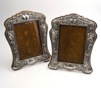 Pair of Art Nouveau silver on oak freestanding photograph frames by Horton & Allday Birmingham