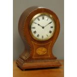 Edwardian inlaid mahogany balloon mantle clock, 'Buren' movement with platform escapement,