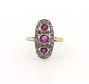 Art Deco style ruby and diamond gold ring hallmarked 9ct Condition Report Size R - S