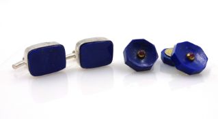 Pair of silver-gilt Lapis Lazui and ruby cuff-links stamped and another similar pair