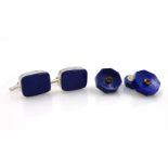 Pair of silver-gilt Lapis Lazui and ruby cuff-links stamped and another similar pair