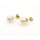 Pair of cultured pearl 18ct gold stud ear-rings,