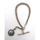 Silver Albert T bar watch chain hallmarked with silver medallion approx 2.