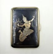 Siamese silver niello cigarette case stamped sterling approx 5.