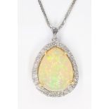 18ct natural opal and diamond cluster pendant necklace stamped 750,