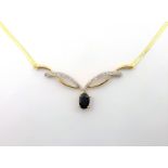 9ct gold sapphire and diamond necklace stamped 375 Condition Report <a