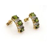 Pair of peridot and diamond gold hoop ear-rings,