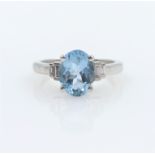 18ct white gold oval aquamarine and baguette diamond ring hallmarked aquamarine approx 3 carat