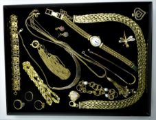 Silver-gilt jewellery including necklaces, watch,