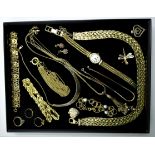 Silver-gilt jewellery including necklaces, watch,