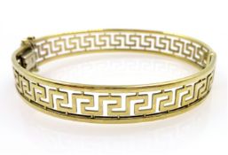 9ct gold Greek key design hinged bangle hallmarked approx 15.