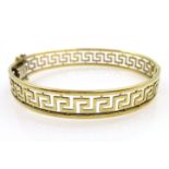 9ct gold Greek key design hinged bangle hallmarked approx 15.