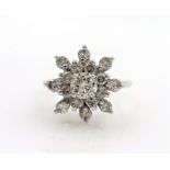 White gold diamond snowflake cluster ring stamped 14KP diamonds approx 0.