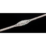 Art Deco style white gold diamond and emerald bracelet tested 18ct Condition Report