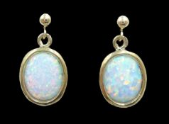 Pair of 9ct gold opal pendant ear-rings stamped 375 Condition Report Approx 1.6gm,1.