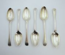 Set of six George III silver dessert spoons, by John Lampfert London 1766 7.