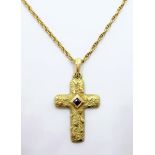 Sapphire set gold cross pendant,