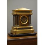 20th century brass architectural mantel clock, fluted Corinthian columns,