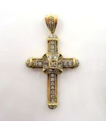 Diamond cross pendant, hallmarked 9ct, 4cm approx Condition Report 3.