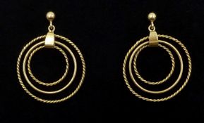 Pair of 9ct gold three hoop ear-rings, hallmarked approx 3.