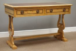 19th century satinwood sofa table, rectangular top with tooled leather inset, two drawers,