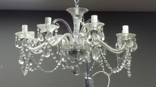 Eight branch clear glass chandelier with cut glass drops,