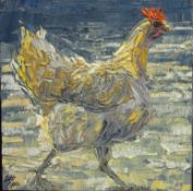 Chicken, oil on board signed by Chris Geall (British 1965-) 15.5cm x 15.