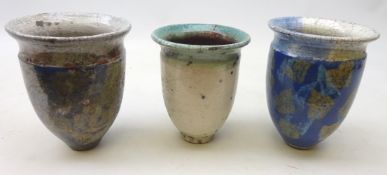 Peter Hough (British Contemporary) three studio pottery raku fired planters,