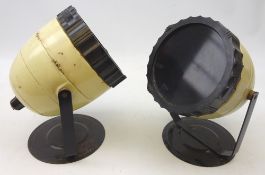 Pair of Kodak 1960's dark room lamps, cream metal beehive bodies with Safelight filters on black