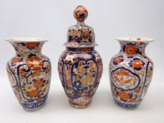 Pair early 20th century Japanese imari vases and a similar age Imari vase and cover,