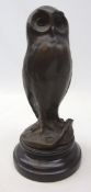 Miguel Fernando Lopez (Portuguese, 1955-) bronze study of a Barn Owl, on circular marble base,