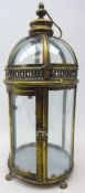 Bronze finish classical style hexagonal dome top glass lantern with carrying handle,
