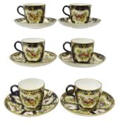 Set of six early 20th century Royal Worcester coffee cups and saucers,