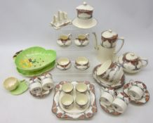 Crown Ducal 'Orange Tree' pattern part coffee set, part teaware and other breakfast ware,