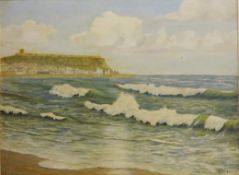 Breaking Waves, Scarborough Bay , 20th century oil on board signed S.